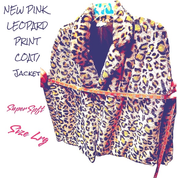 NEW LIGHT PINK LEOPARD PRINT COAT SOFT & COZY SZ LG OPEN CONCEPT & SILKY LINING - Picture 12 of 12